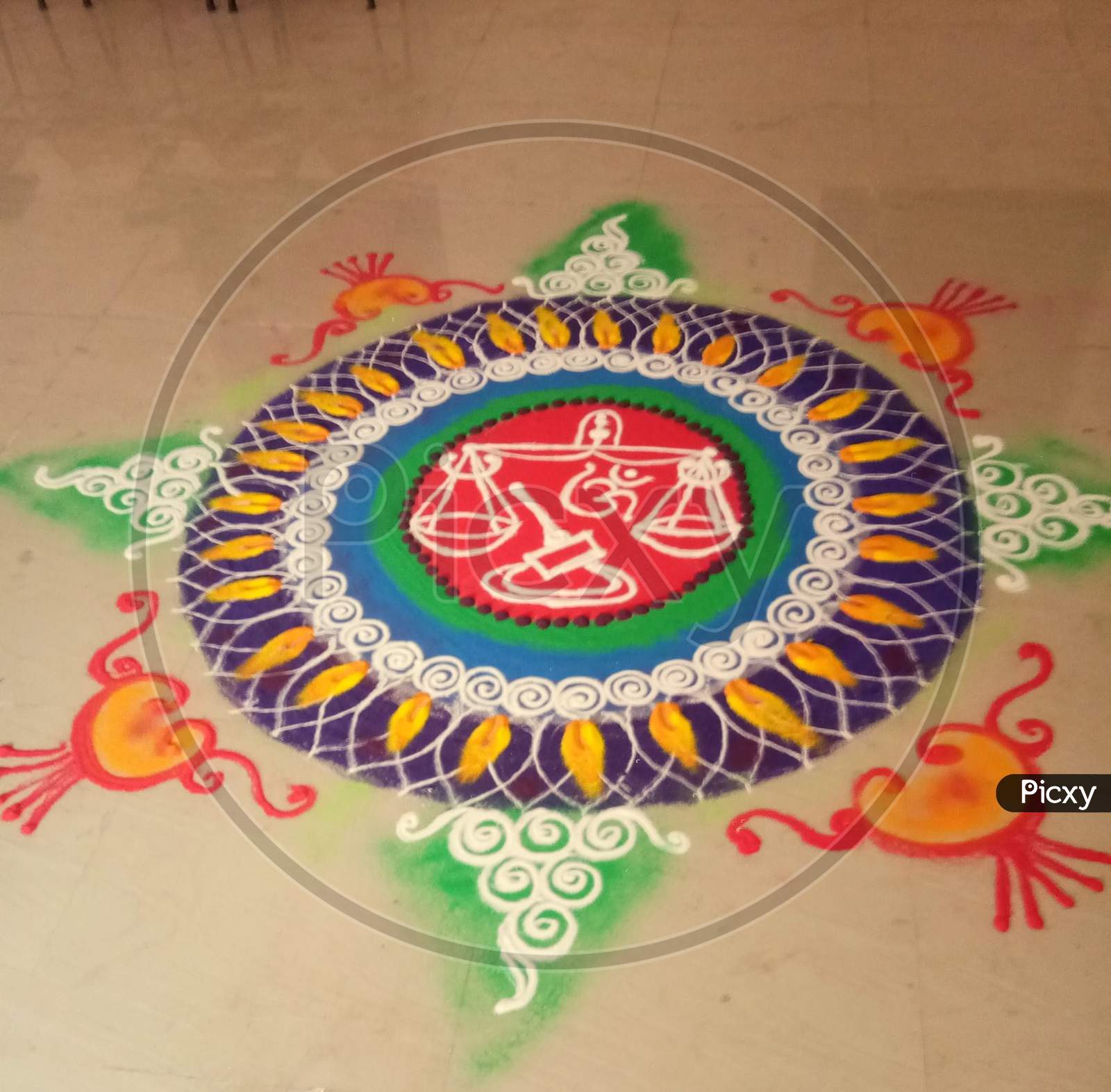 Beautiful Rangoli with message of Law and justice.India.