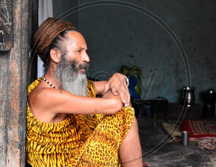 A Hindu godman sitting