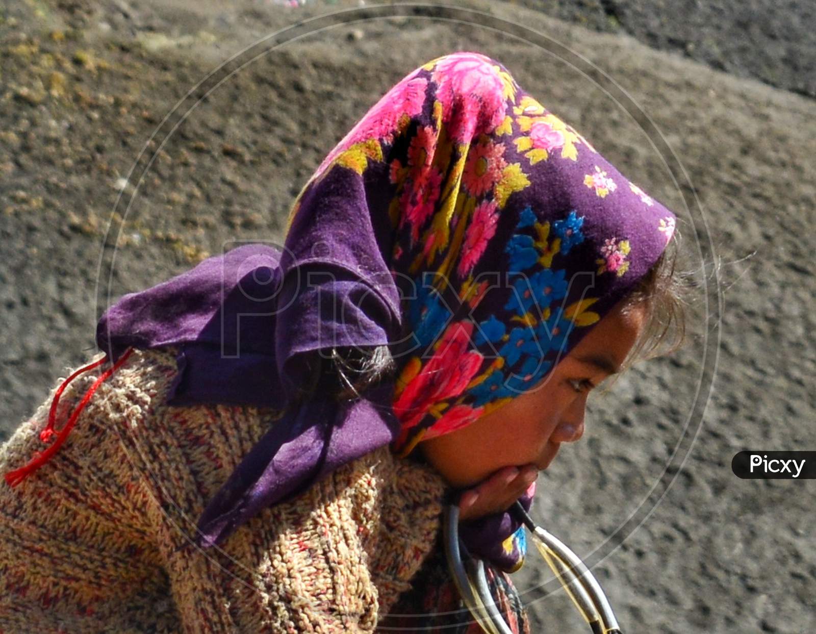 Close up of a small village girl at Langza