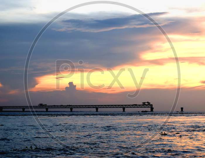 Beautiful Evening In Padma Bridge Under Construction Area,The Photo Was Taken From Padma Bridge, Padma River,Maoa On 18Th October 2020.