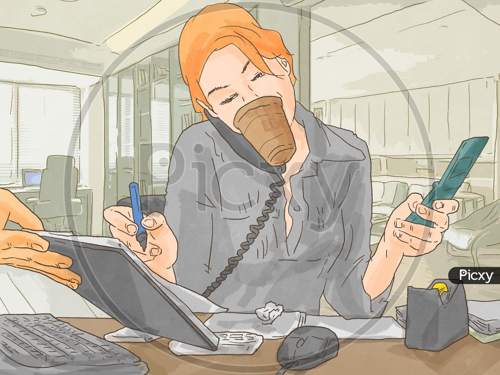 Multi tasking women in office illustration