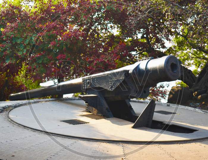 A Old Long Cannon Situated In A Island Near Mumbai