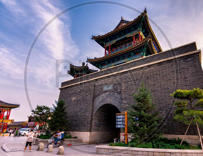 The Bell And Drum Tower At Laolongtou Great Wall In Shanhaiguan, China