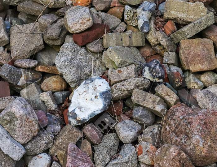Detailed Close Up View On Pebbles And Stones On A Gravel Ground Texture