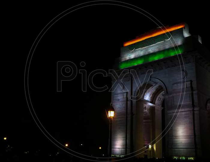 India Gate illuminated at night