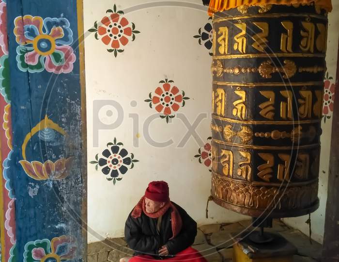 A Monk with a Prayer Wheel