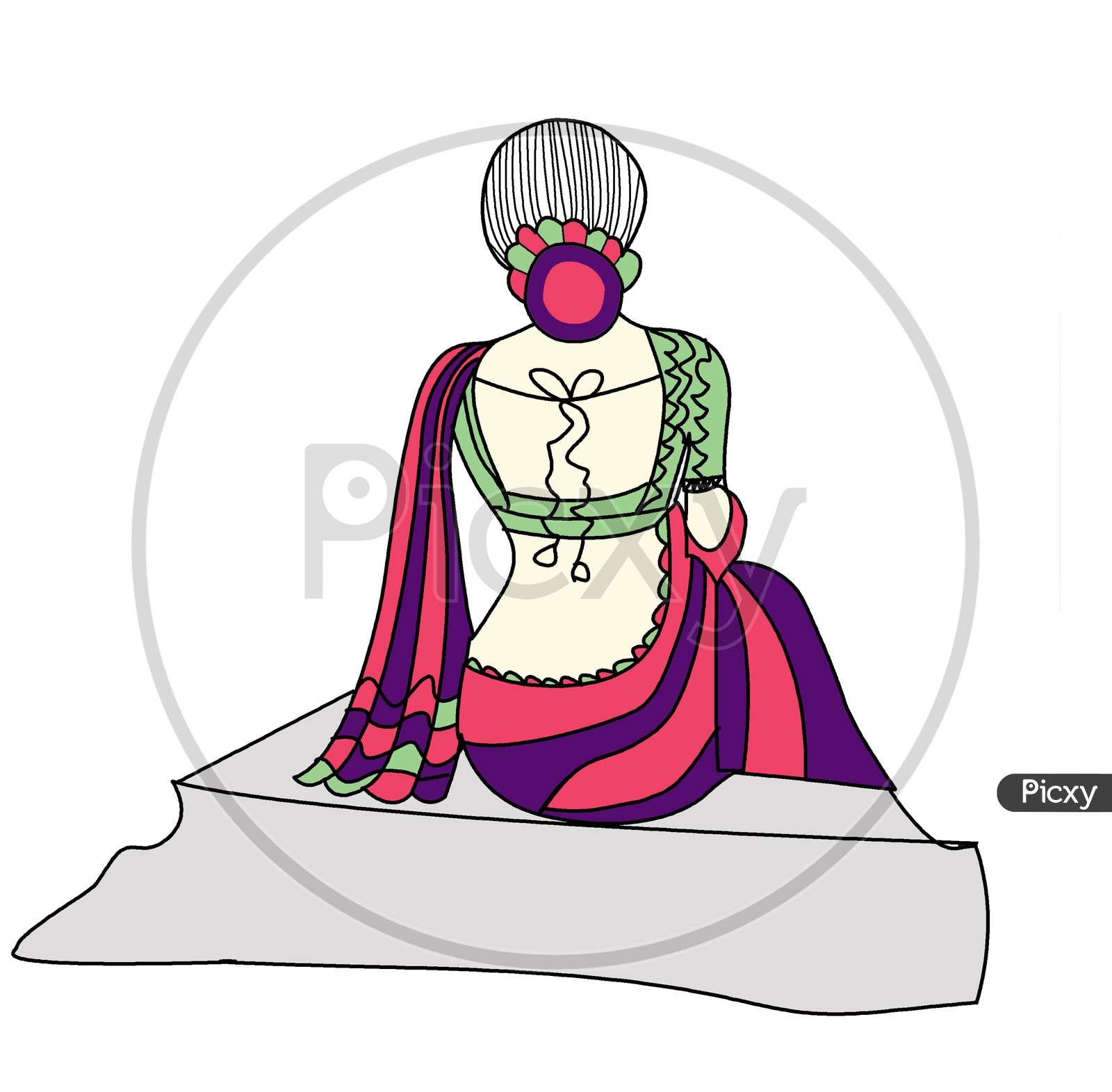 Indian  Lady Sitting Out Line Background Art
