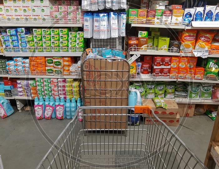 Delhi, India - October 05, 2020 : Product Display In Supermarket Shelf