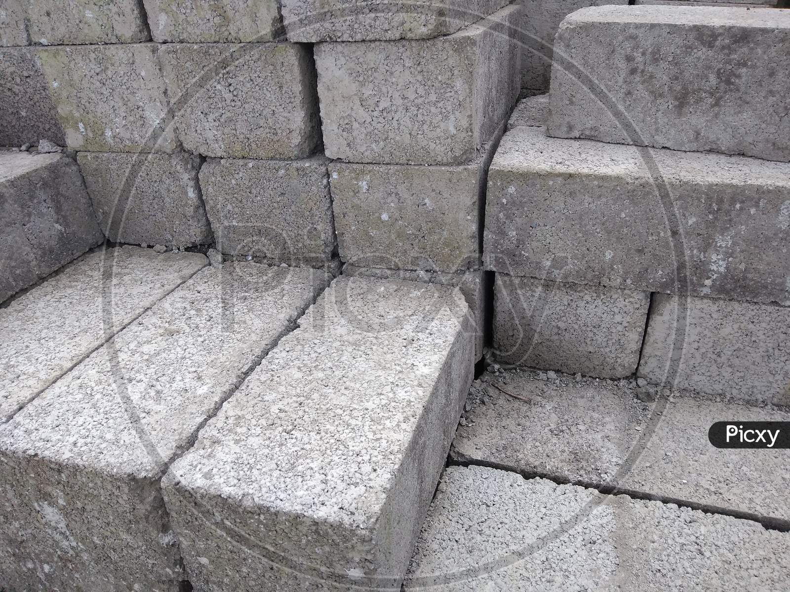 Cement Concrete Blocks For Constructions Work Close Up.