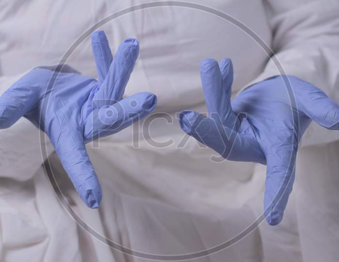 Woman Doctor Wears Medical Gloves, Medicine Concept