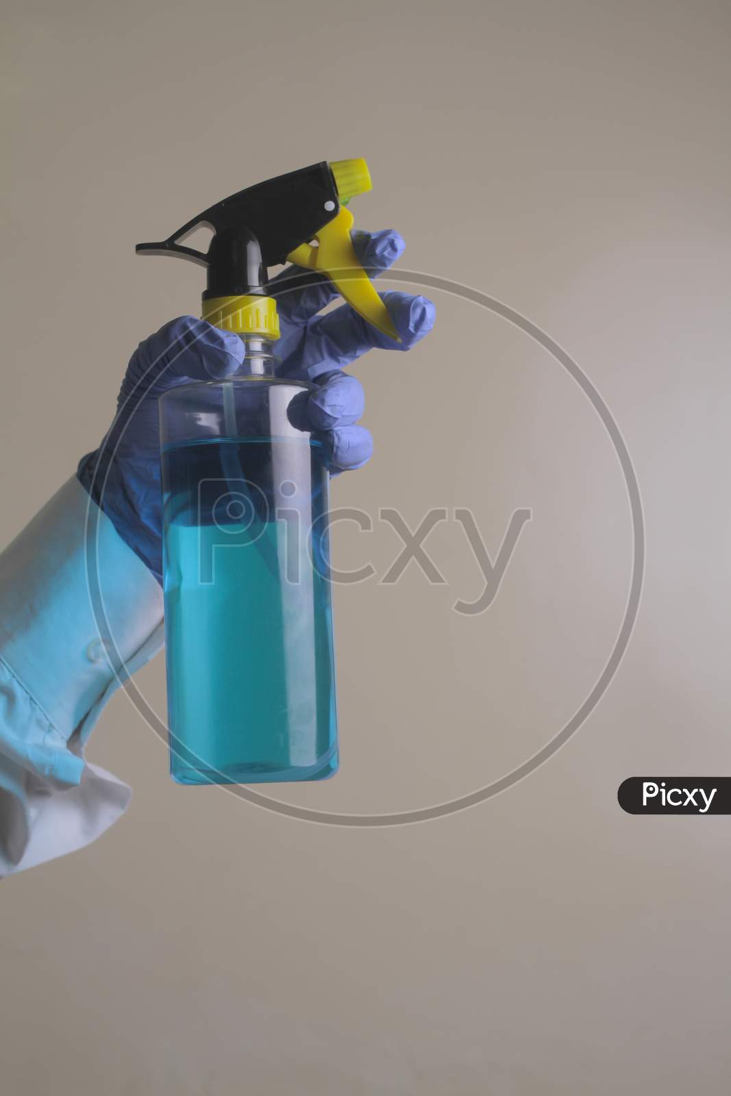 Spraying Anti-Bacterial Sanitizer Spray, Hand Sanitizer Dispenser, Infection Control Concept. Sanitizer To Prevent Colds, Virus, Coronavirus, Flu. Spray Bottle. Alcohol Spray.
