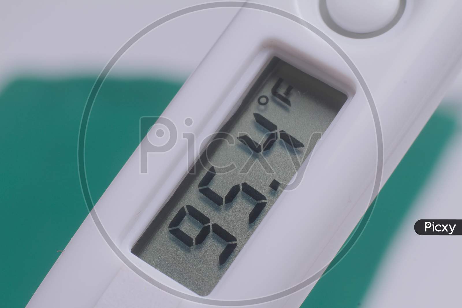 White Digital Thermometer Close Up Stock Photo