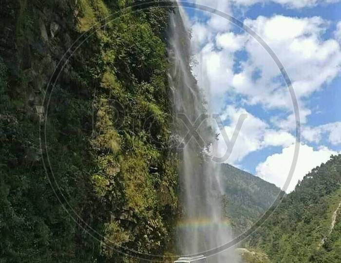 Natural rainfall waterfall