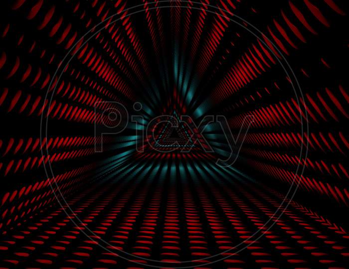 3D Illustration Graphic Of The Abstract Dark Colorful Tunnel In Space. Energy Force Fields Tunnel In Outer Space.