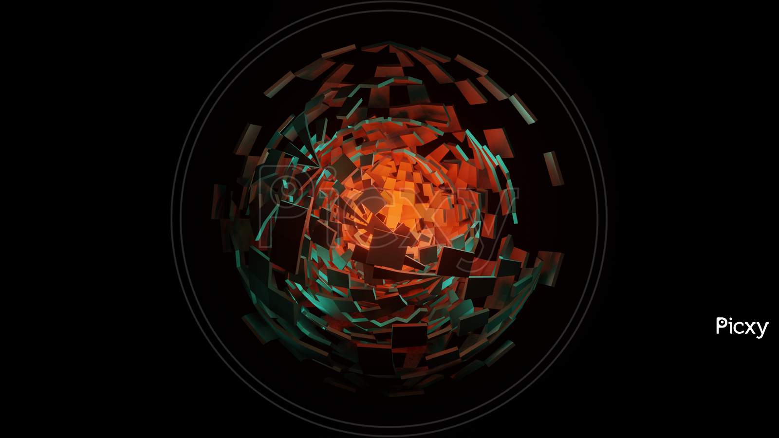 Illustration Graphic Of A Colorful 3D Sci-Fi Object With Glowing Energy At Center.