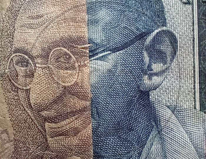 Mahatma Gandhiji macro capture on hundred note