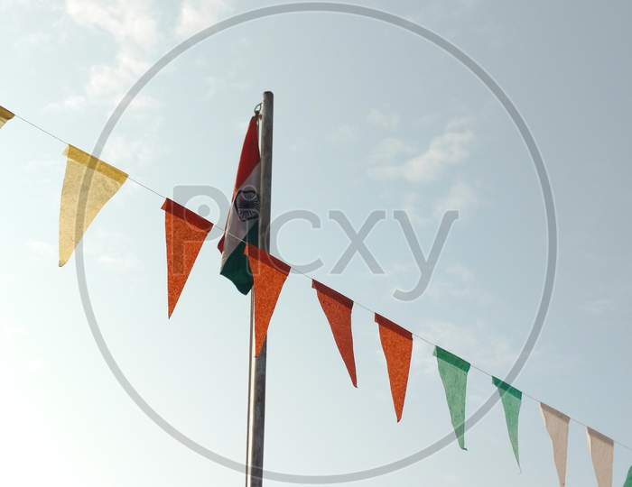 Indian Flag Decoration On Independence Day In Indian Village