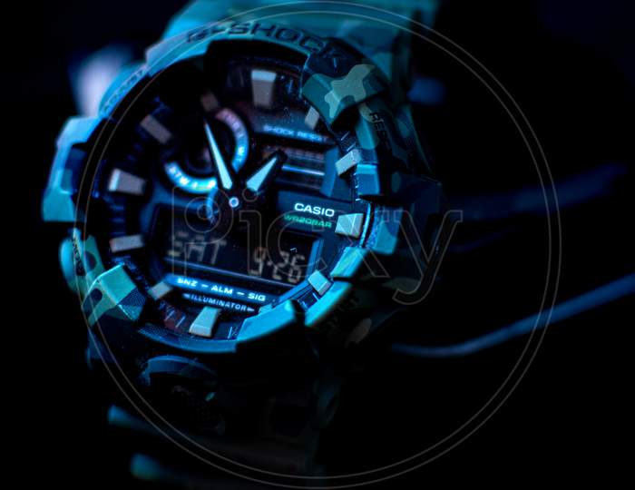 Casio G shock watch in dark background