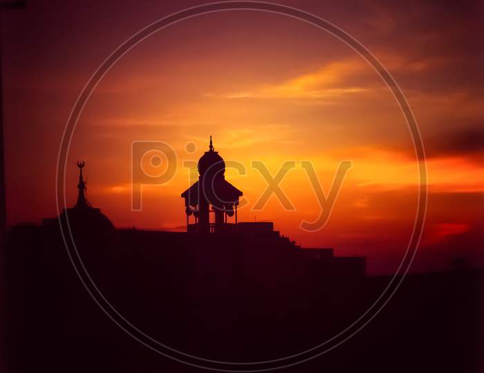 So beautiful image of mosque at sunset.