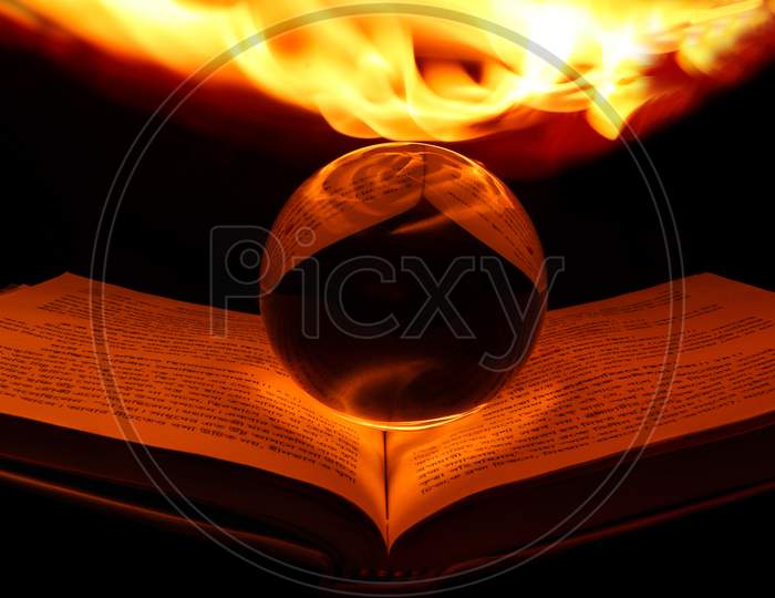 Lens Ball With Fire Stock Photo