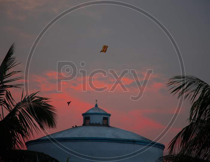 Flying Kites On A Sunset Time Stock Photo