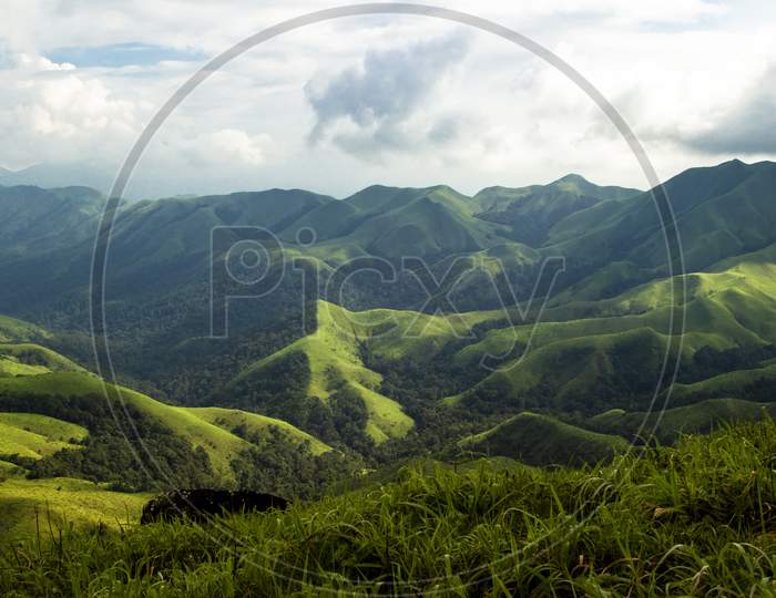 Mountain ranges in Western Ghats with clouds
