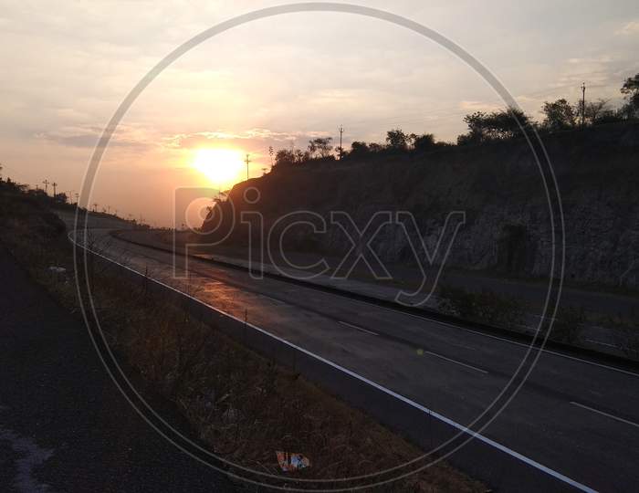 Morning Sunrise At An National Highway In India