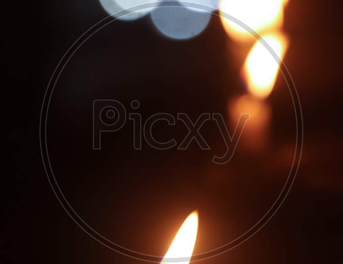 Close Up Candle Lit Lit During Diwali Festival. Happy Diwali Stock Photo