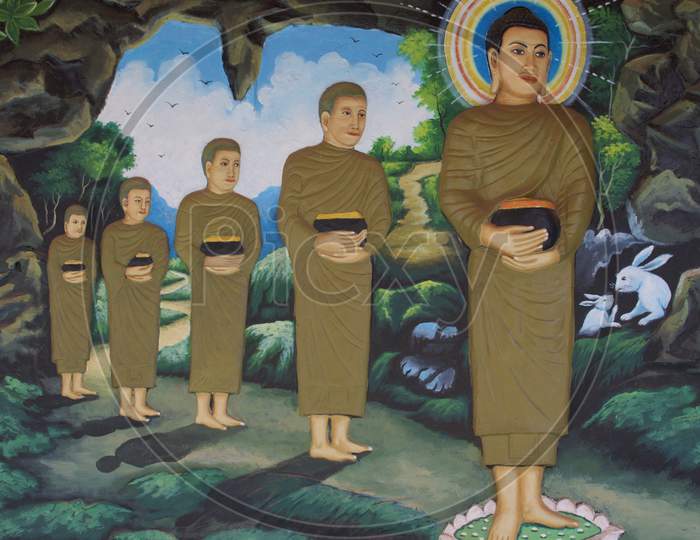 Beautiful Cambodian Mural Painting About Buddha Story