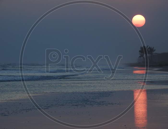 Sunset photo near a beach in Antarvedi, Andhra Pradesh.