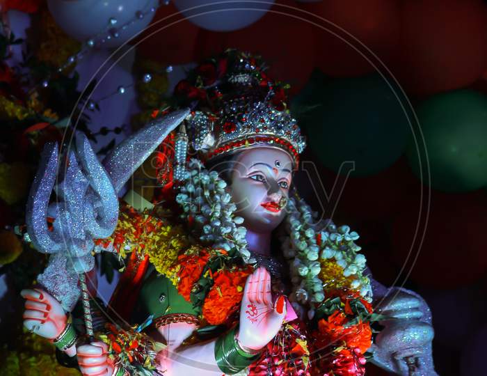 Indian Festival Navratri. Lord Durga Devi Stock Photo
