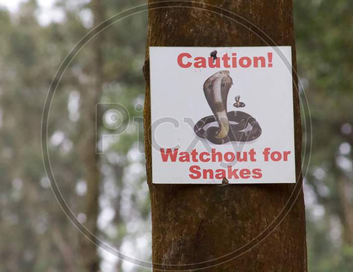 snake caution board in coffee plantations.