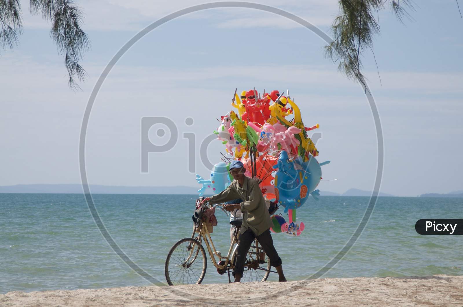 Typical Swimming Rings Vendor On Cambodia Beach In Sihanoukville