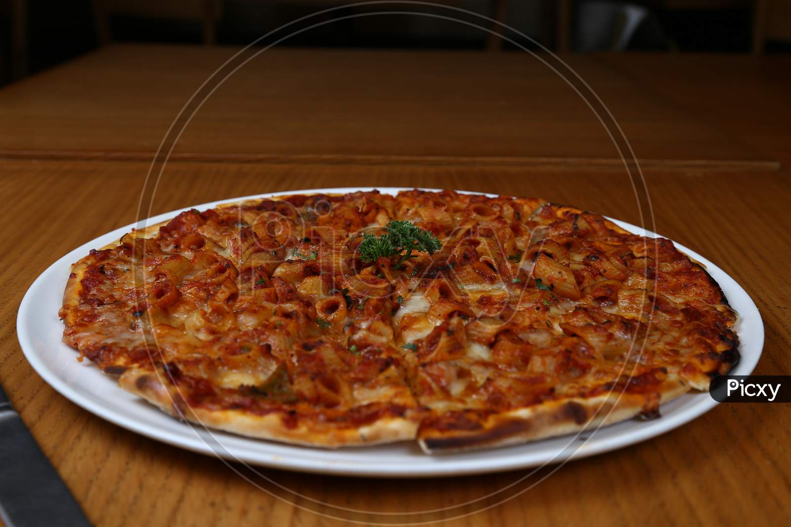 Pizza with selective focus