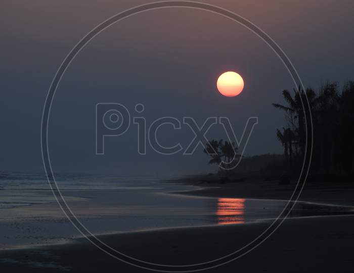 Sunset at Antarvedi beach, Andhra Pradesh.
