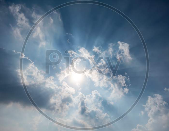 Sunrays are visible in summer afternoon