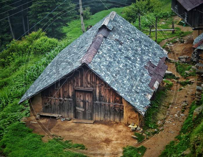 Hut or Wooden Cottage on A Mountain of Himachal Pradesh