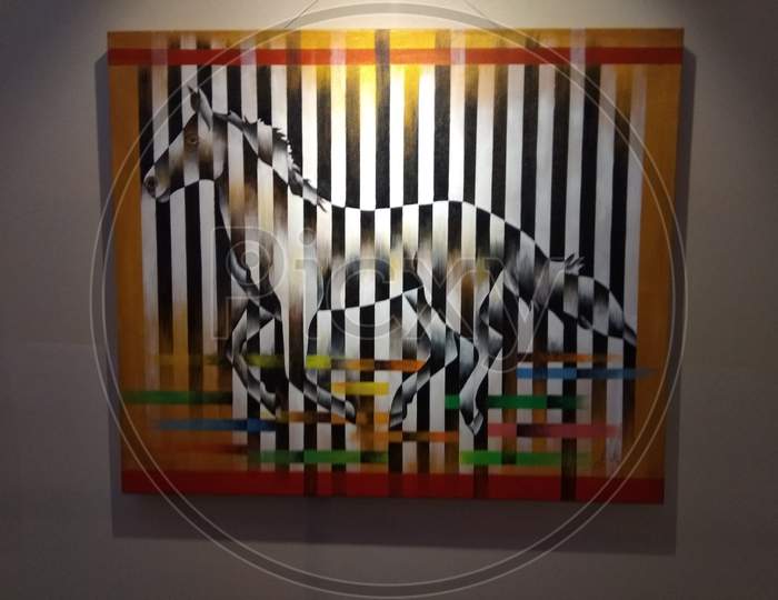 Colourful Wall painting of a Zebra