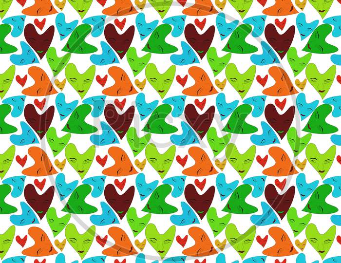 Girl Face And Love Shape Seamless Pattern