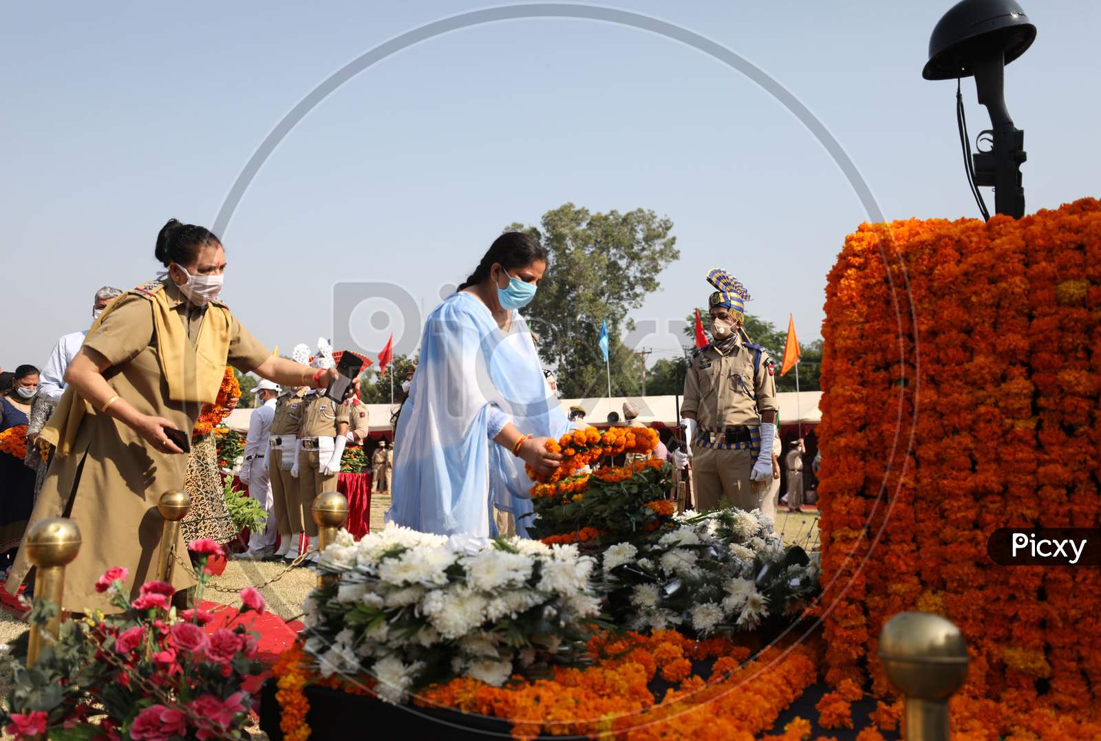 Family members of martyrs paying tributes during the Police Commemoration Day Parade at Police Ground in Jammu on 21 October,2020.