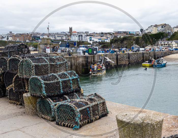 lobster pots on the harbor