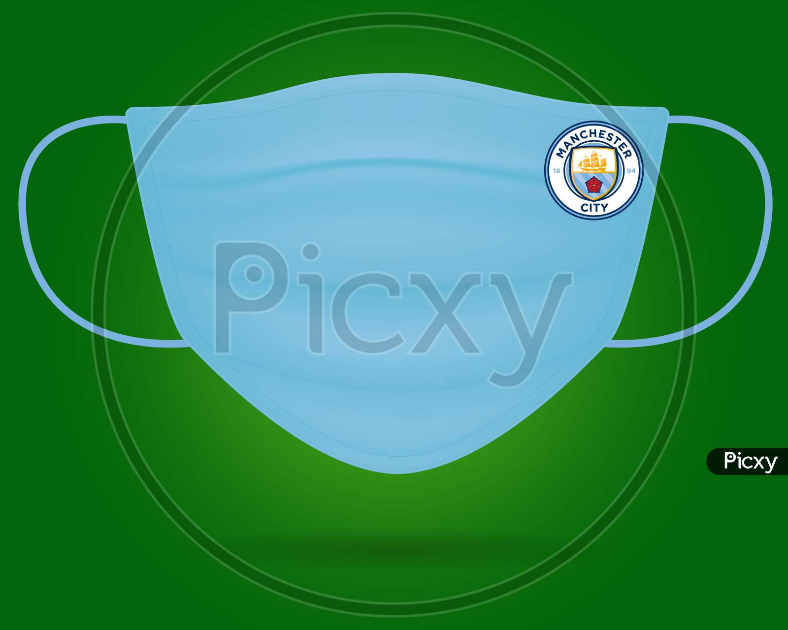 Surgical Face Mask With Manchester City Football Club Logo In Covid-19, Wear Mask & Stay Safe, New Normal- Corona Virus Pandemic.