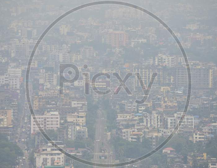 A View of  Guwahati City amid hazy weather conditions on  Thursday, Oct. 22, 2020.