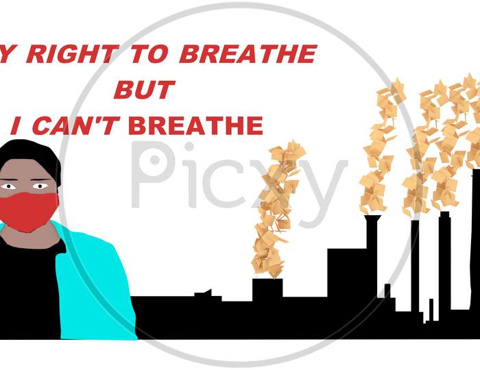 Illustration Of Factory Air Pollution With A Mask For Humans To Protect Own Self.
