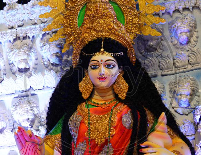 Durga Puja Festival Image And High Res Background Image. Sculpture Of Lakhsmi.