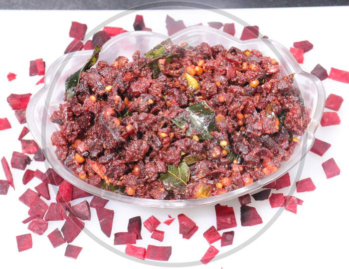 Sliced beetroot curry isolated on the white background