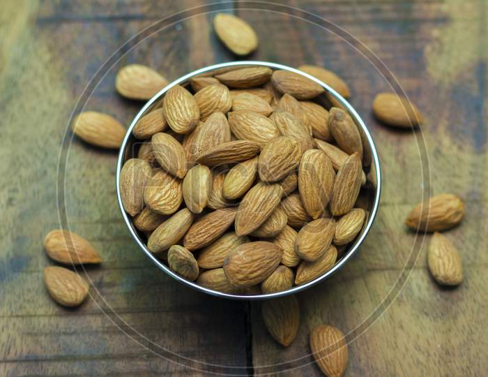 selective focus of  Almond nuts.