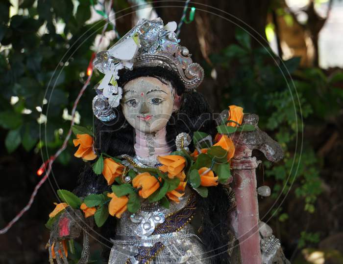 The Idol Of The Hindu Goddess Saraswati. A Sculpture Made By The Artist.