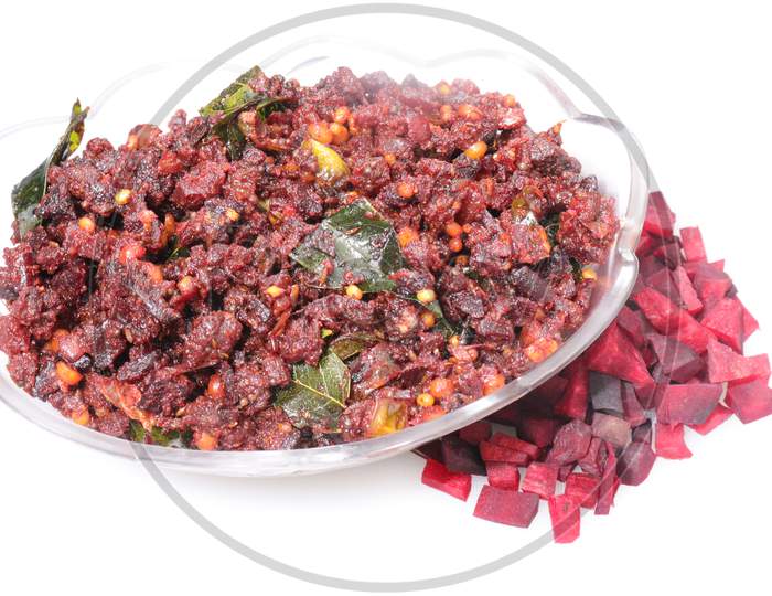 Sliced beetroot curry isolated on the white background