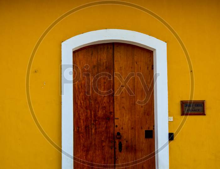 Entry door of French Consulate building in Pondicherry